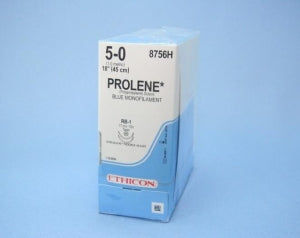 Ethicon Prolene Sutures with Hemo-Seal - PROLENE Polypropylene Monofilament Suture, Blue, Double-Armed, RB-1 Needle, Size 8-0, 18" - 8756H