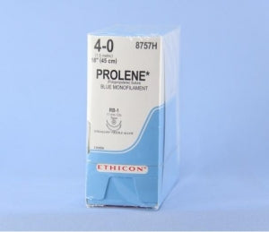 Ethicon Prolene Sutures with Hemo-Seal - PROLENE Polypropylene Monofilament Suture, Blue, Double-Armed, RB-1 Needle, Size 4-0, 18" - 8757H