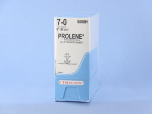 Ethicon Prolene Sutures with Hemo-Seal - PROLENE Polypropylene Monofilament Suture, Blue, Double-Armed, C-1 Needle, Size 7-0, 18" - 8800H