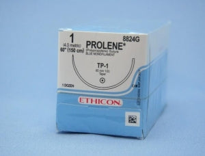 Ethicon Prolene Sutures with Hemo-Seal - PROLENE Polypropylene Monofilament Suture, Blue, TP-1 Needle, Size 1, 60" - 8824G