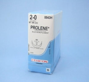 Ethicon Prolene Sutures with Hemo-Seal - PROLENE Polypropylene Monofilament Suture, Blue, Double-Armed, MH Needle, Size 2-0, 36" - 8843H