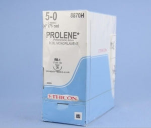 Ethicon Prolene Sutures with Hemo-Seal - PROLENE Polypropylene Monofilament Suture, Blue, RB-1 Needle, Size 5-0, 30" - 8870H