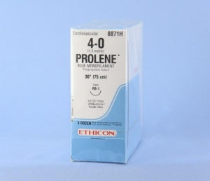 Ethicon Prolene Sutures with Hemo-Seal - PROLENE Polypropylene Monofilament Suture, Blue, RB-1 Needle, Size 4-0, 30" - 8871H