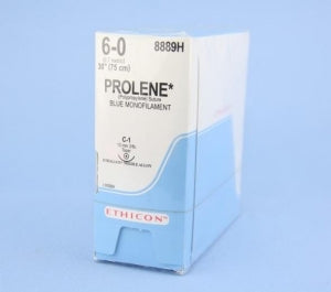 Ethicon Prolene Sutures with Hemo-Seal - PROLENE Polypropylene Monofilament Suture, Blue, C-1 Needle, Size 6-0, 30" - 8889H