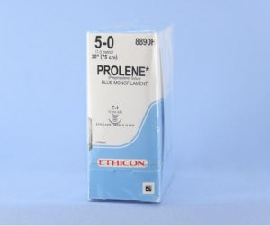 Ethicon Prolene Sutures with Hemo-Seal - PROLENE Polypropylene Monofilament Suture, Blue, C-1 Needle, Size 5-0, 30" - 8890H