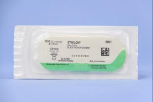 Ethicon Ultima Spatula Ethilon Sutures - Ethilon Monofilament Suture, Black, 6", Size 10/0, CS160-6 Needle - 9001G