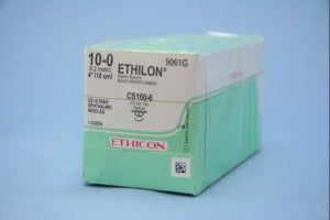 Ethicon Ultima Spatula Ethilon Sutures - Ethilon Monofilament Suture, Black, 4", Size 10/0, CS160-6 Needle - 9061G