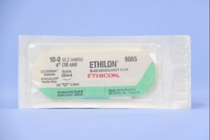 Ethicon Ultima Spatula Ethilon Sutures - Ethilon Monofilament Suture, Black, 4", Size 10/0, CS44-6 Needle - 9065G