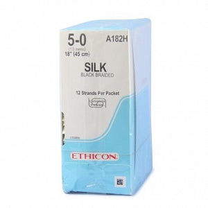 Ethicon Perma-Hand Silk Sutures - Perma-Hand Suture, Black Braided, Size 5-0, 12 x 18" - A182H