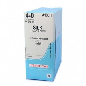 Ethicon Perma-Hand Silk Sutures - Perma-Hand Suture, Black Braided, Size 4-0, 12 x 18" - A183H