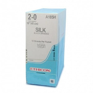 Ethicon Perma-Hand Silk Sutures - Perma-Hand Suture, Black Braided, Size 2-0, 12 x 18" - A185H