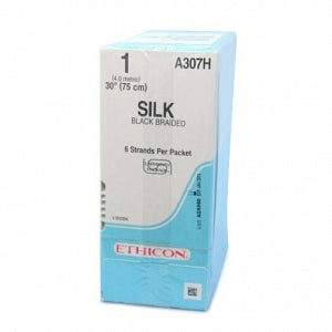 Ethicon Perma-Hand Silk Sutures - Perma-Hand Suture, Black Braided, Size 1, 6 x 30" - A307H