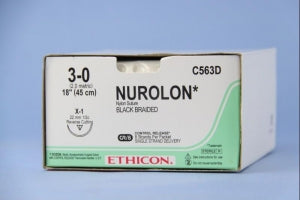 Ethicon Nurolon Nonabsorbable Nylon Sutures - Nurolon Suture, 8-18", Black, X-1 Needle, Size 3/0 - C563D