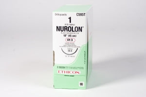 Ethicon Nurolon Nonabsorbable Nylon Sutures - Nurolon Suture, 3-18", Black, OS-8 Needle, Size 1 - C595T