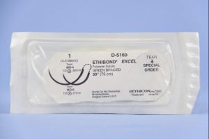 Ethicon D-Special Sutures - D-Special Ethibond Excel Suture, Green Braided, Size 1-0, 30", with MO-4 and MO-6 Needles - D5169