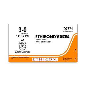 Ethicon Ethibond Excel Polyester Sutures - Ethibond Excel Polyester Suture, White Braided, Size 3-0, 18", Double Armed, V-5 Needle - D7371