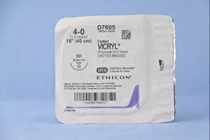 Ethicon Coated Vicryl Plus Sutures - Coated Vicryl Suture, Undyed Braided, Size 4-0, 8" x 18", with SH Needle, D-Special - D7605