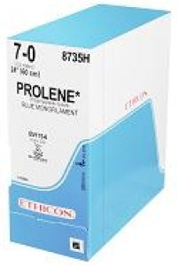 Ethicon Prolene Polypropylene Blue Mono Sutures - Prolene Suture, Blue, 18", Size 5-0, RB-2 Needle, Pledget - D7879