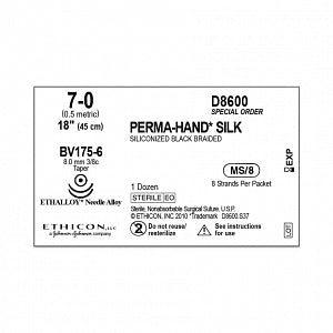 Ethicon Perma-Hand Silk Sutures - PERMAHAND Silk Suture, Size 7-0, 18" L, Black, Braided, Taper Point Needle BV175-6, Special Order - D8600