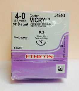 Ethicon Coated Vicryl Sutures - Coated VICRYL Absorbable Control Release Suture, Undyed Braided, Size 2/0, 8 x 18", X-1 Needle - D8952