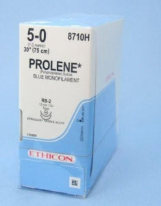 Ethicon D-Special Sutures - D-Special Prolene Suture, Blue Monofilament, Size 5-0, 4" x 24", with Double Armed RB-2 Needle - D9366