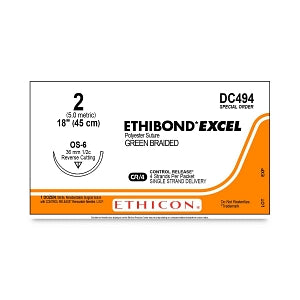 Ethicon Ethibond Excel Polyester Sutures - Ethibond Excel Polyester Suture, Green Braided, Size 2, 18", OS-6 Needle - DC494