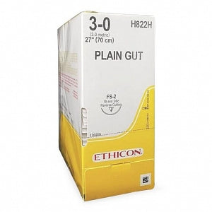 Ethicon Plain Absorbable Surgical Gut Sutures - Surgical Gut Suture, FS-2, Size 3/0, 27" - H822H