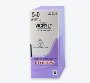 Ethicon Taper Point Vicryl Synthetic Absorbable Sutures - Undyed Coated Vicryl 5-0 RB-1 27" Suture - J213H