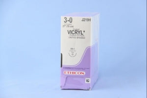 Ethicon Taper Point Vicryl Synthetic Absorbable Sutures - Undyed Coated Vicryl 3-0 SH-1 27" Suture - J219H