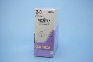 Ethicon Taper Point Vicryl Synthetic Absorbable Sutures - Undyed Coated Vicryl 2-0 CT-2 27" Suture - J269H