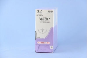 Ethicon Taper Point Vicryl Synthetic Absorbable Sutures - Undyed Coated Vicryl 2-0 CT 27" Suture - J275H