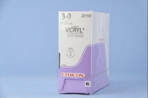 Ethicon Taper Point Vicryl Synthetic Absorbable Sutures - Violet Coated Vicryl 3-0 SH-1 27" Suture - J311H