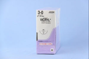 Ethicon Taper Point Vicryl Synthetic Absorbable Sutures - Violet Coated Vicryl 3-0 MH 27" Suture - J322H