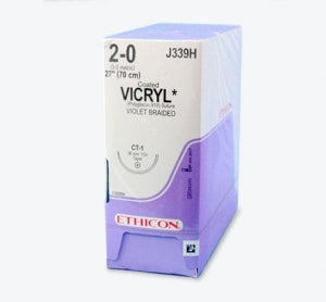 Ethicon Taper Point Vicryl Synthetic Absorbable Sutures - Violet Coated Vicryl 2-0 CT-1 27" Suture - J339H