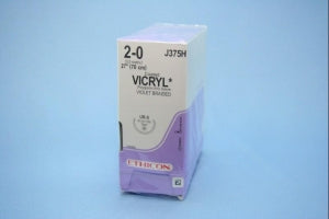 Ethicon Taper Point Vicryl Synthetic Absorbable Sutures - Violet Coated Vicryl 2-0 UR-5 27" Suture - J375H