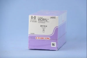 Ethicon Taper Point Vicryl Synthetic Absorbable Sutures - Violet Coated Vicryl 8-0 BV13 5" Suture - J405G