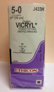 Ethicon Taper Point Vicryl Synthetic Absorbable Sutures - Undyed Coated Vicryl 5-0 TF 27" Suture - J433H