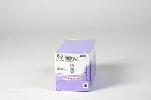 Ethicon Absorbable Vicryl Sutures - Coated VICRYL Suture, Violet Braided, Double Arm S-29 Needle, Size 6/0, 12" - J556G