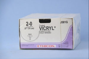 Ethicon Taper Point Vicryl Synthetic Absorbable Sutures - Violet Coated Vicryl 2-0 XLH 27" Suture - J581G