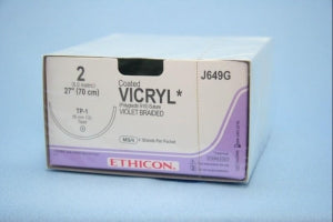 Ethicon Taper Point Vicryl Synthetic Absorbable Sutures - Violet Coated Vicryl 2 TP-1 4-27" Suture - J649G