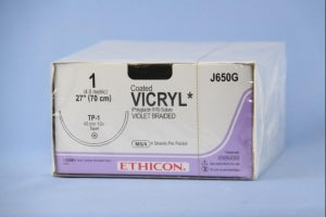 Ethicon Taper Point Vicryl Synthetic Absorbable Sutures - Violet Coated Vicryl 1 TP-1 4-27" Suture - J650G