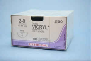 Ethicon Taper Point Vicryl Synthetic Absorbable Sutures - Violet Coated Vicryl 2-0 MO-4 8-18" Suture - J700D