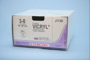 Ethicon Taper Point Vicryl Synthetic Absorbable Sutures - Violet Coated Vicryl 3-0 RB-1 8-18" Suture - J713D