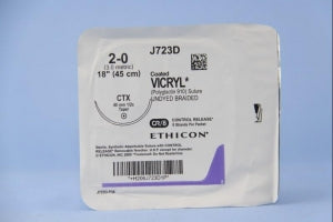 Ethicon Taper Point Vicryl Synthetic Absorbable Sutures - Undyed Coated Vicryl 2-0 CTX 8-18" Suture - J723D