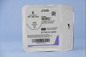 Ethicon Taper Point Vicryl Synthetic Absorbable Sutures - Undyed Coated Vicryl 0 CTX 8-18" Suture - J724D