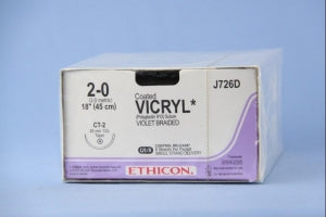 Ethicon Taper Point Vicryl Synthetic Absorbable Sutures - Violet Coated Vicryl 2-0 CT-2 Taper 18" Suture - J726D