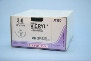 Ethicon Taper Point Vicryl Synthetic Absorbable Sutures - Violet Coated Vicryl 3-0 CT-1 Taper 18" Suture - J738D