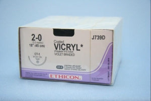 Ethicon Taper Point Vicryl Synthetic Absorbable Sutures - Violet Coated Vicryl 2-0 CT-1 Taper 18" Suture - J739D