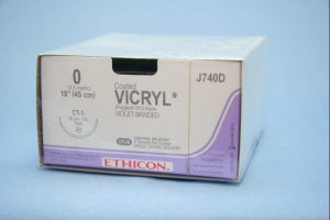 Ethicon Taper Point Vicryl Synthetic Absorbable Sutures - Violet Coated Vicryl 0 CT-1 Taper 18" Suture - J740D