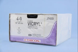 Ethicon Taper Point Vicryl Synthetic Absorbable Sutures - Violet Coated Vicryl 4-0 TF Taper 18" Suture - J743D